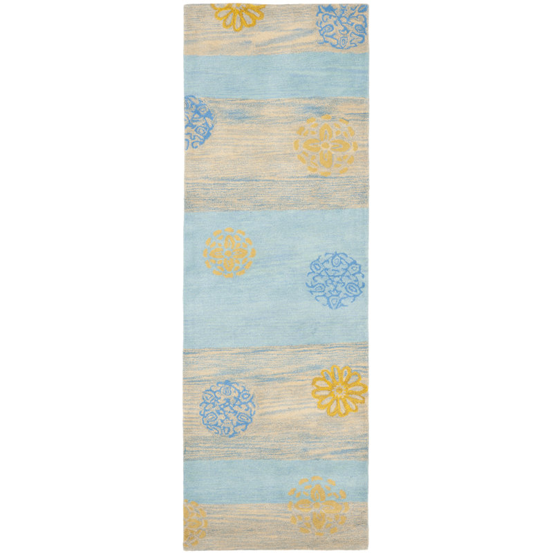 Chanler Hand-Tufted Wool Blue/Beige Area Rug, Runner 2'6" x 8'