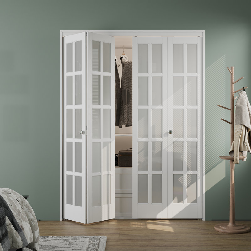 Porte pliante double en verre givré à la française avec trousse de quincaillerie, 60 po x 80 po