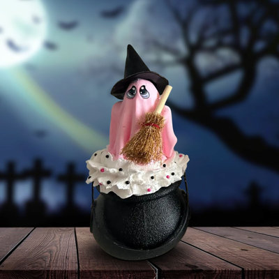 Halloween Ghost Witch Resin Figurine Holding  Tiered Tray Decor Indoor Outdoor Porch Decoration