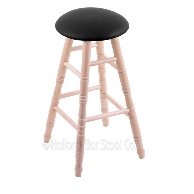 Tabouret de bar 36 po pivotante upholsetered, Vinyle noir, Chêne Naturel, Tabouret de comptoir (siège d’une hauteur de 24