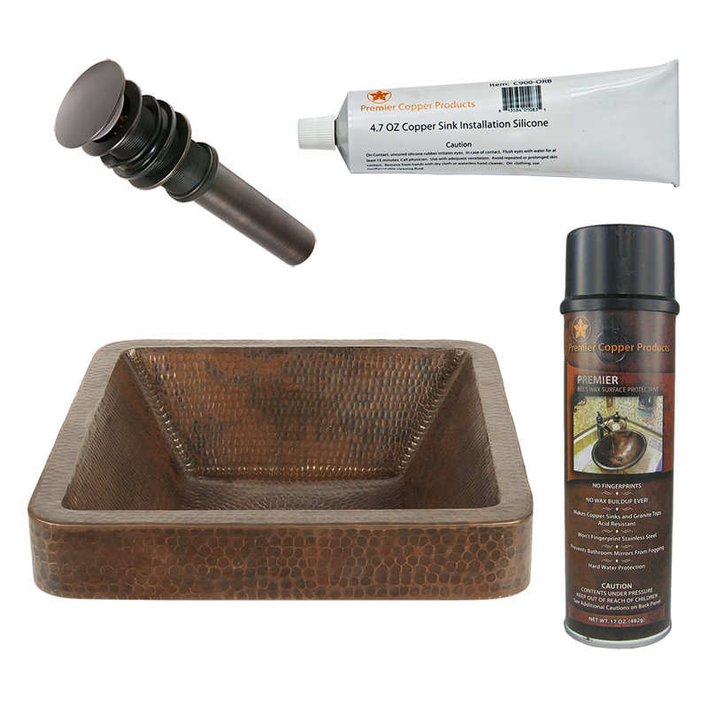 Premier Copper Products BSP5_VSQ15SKDB-P Bathroom Sink And Drain Package