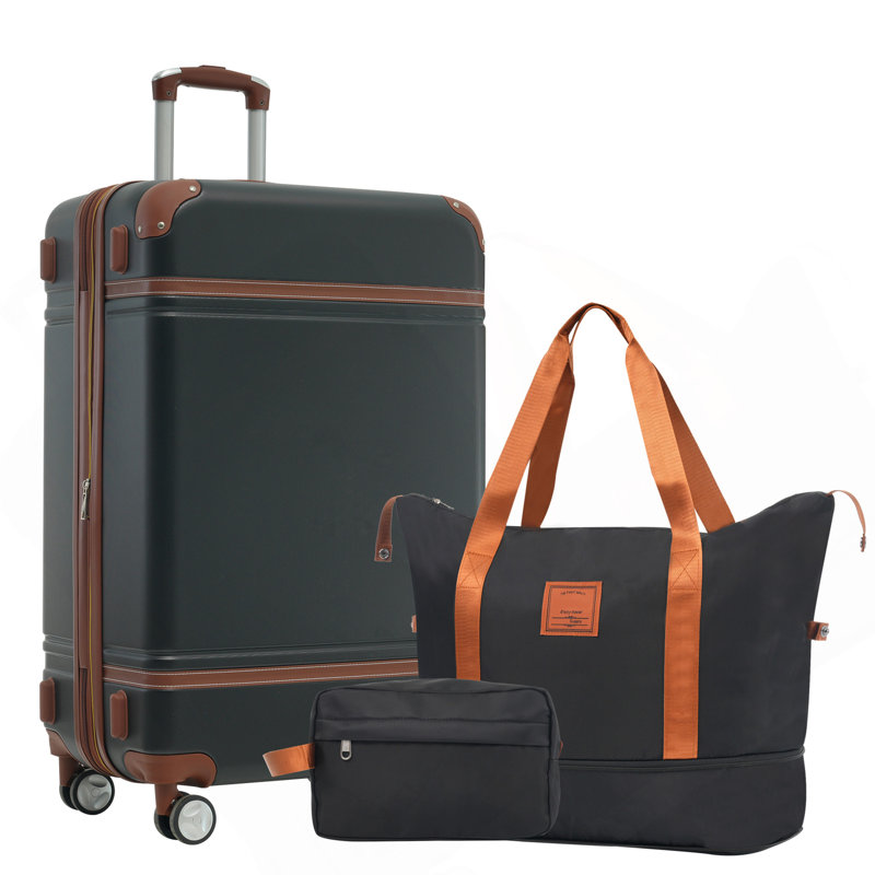 Ensembles de valises rigides avec sacs Valise légère à roulettes doubles avec verrou TSA, valise simple 24 po, noir