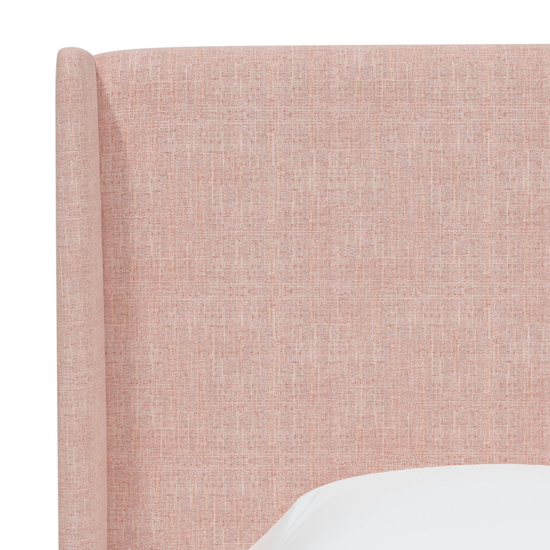 Lit tapissier standard à profil bas, Lin quartz rose texturé Zuma, Simple