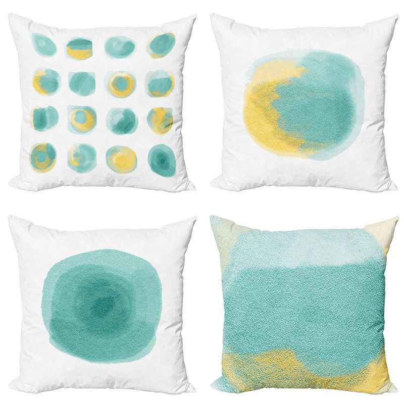 Everts Indoor / Outdoor Abstract Square Throw Pillow Cover, Seafoam Mustard/White, 50cm H x 50cm W x 0.01cm D