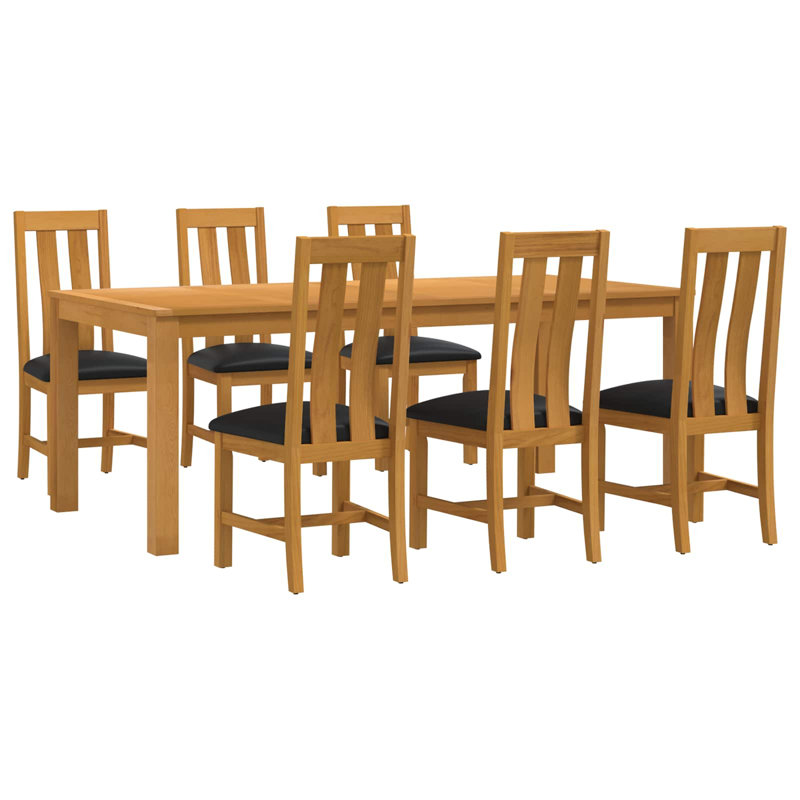 Oak Solid Wood Dining Set, 75cm H x 200cm W x 100cm D, 7
