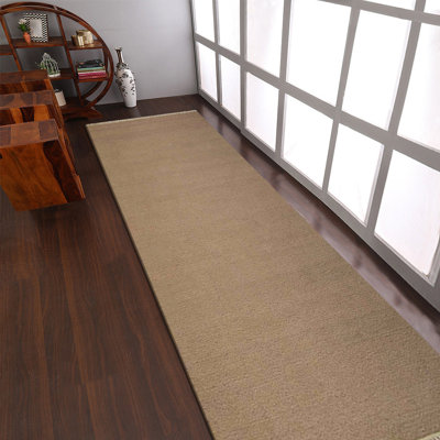 Tapis de couloir en laine Kilim tissés à la main et à plat Abd-Ulmoeen - Tapis de couloir, couleur crème, motif uni uni, tapis faits à la main à poils courts pour le salon, la chambre à coucher