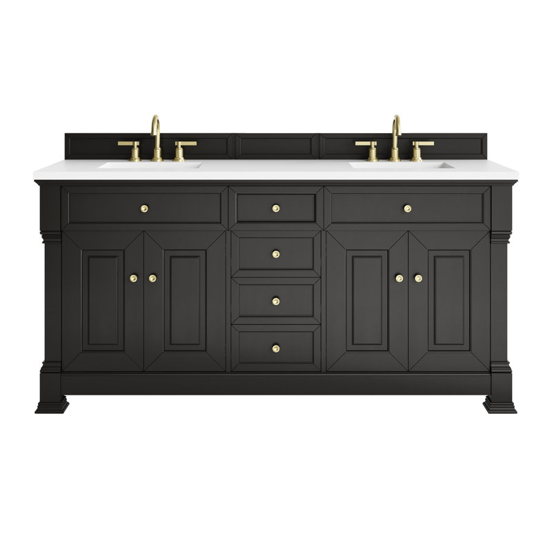 Brookfield 72'' Double Bathroom Vanity with Top, White Zeus, Black Onyx