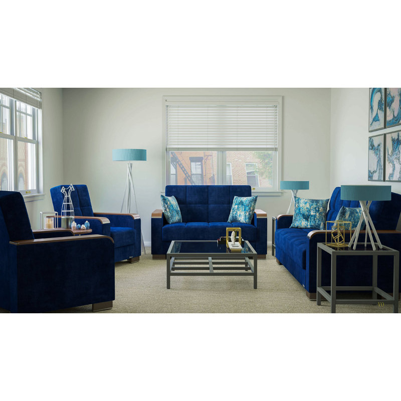Causeuse rembourrée en bois avec rangement Collection, Bleu