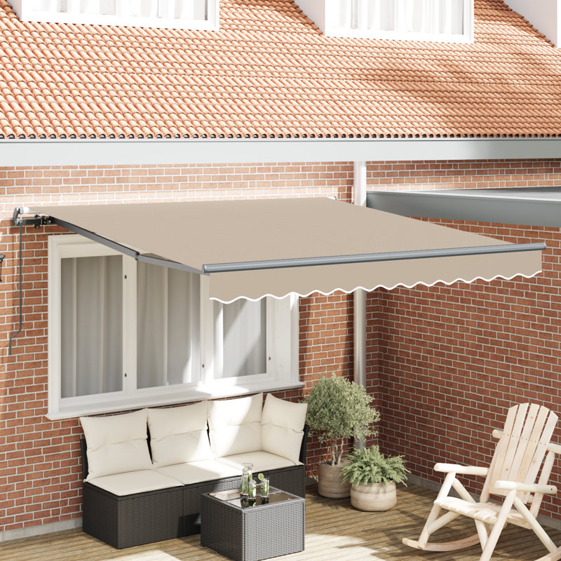 Brayden Studio Retractable Patio Awning, Grey/Beige, 350 cm W x 250 cm D