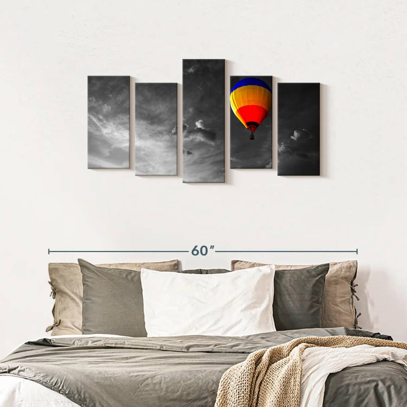 Montgolfière sur toile, ensemble de 5 pièces, H 49 po x l 24 po x P 1,25 po