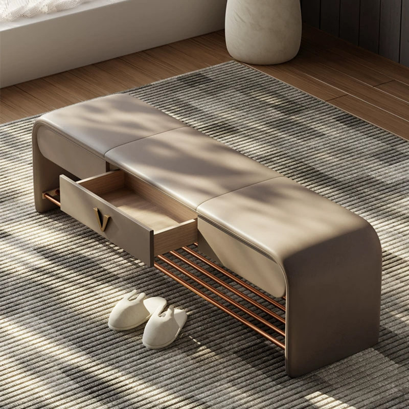 Upholstered Shoe Storage Bench, Khaki
