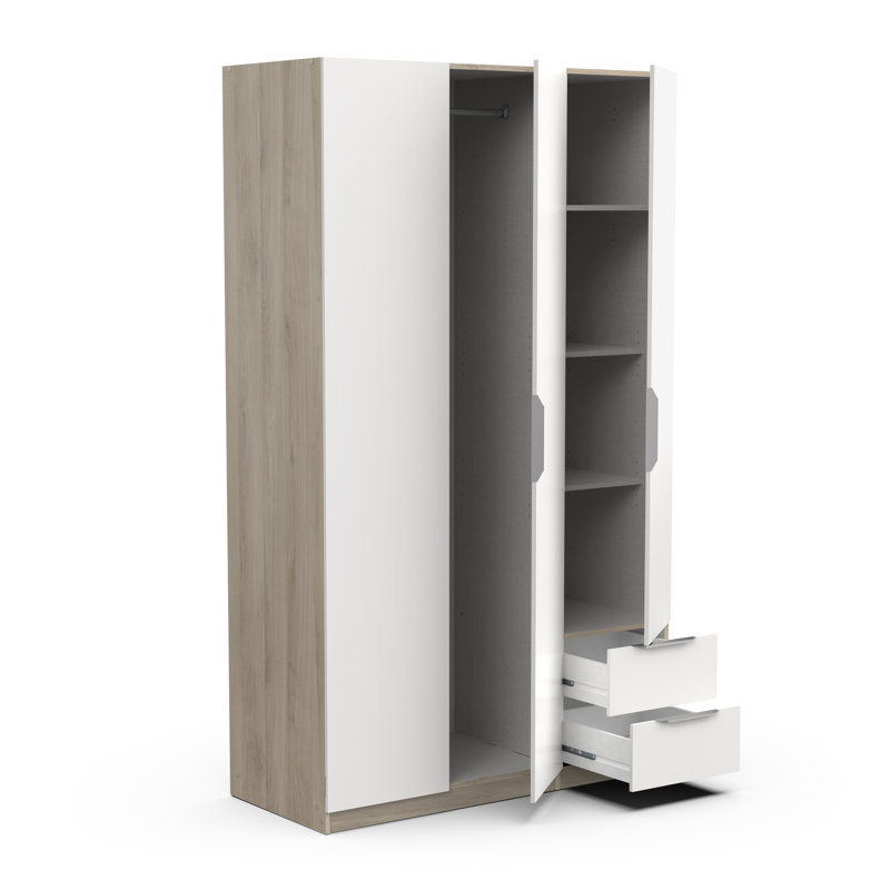 Nooran 3 Door Wardrobe, Brown/White