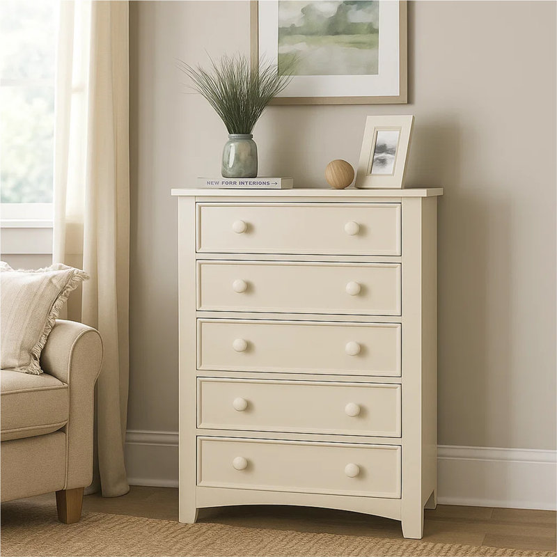 Gabrialle Transitional 5 Drawer Chest, White