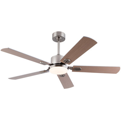 Ventilateur de plafond de 42 pouces avec lumière et télécommande, ventilateur de plafond moderne à profil bas avec lumière pour la chambre à coucher, 5 pales, lumière DEL à intensité variable, moteur 6 vitesses réversible, fonction de mémoire, moteur à courant continu silencieux