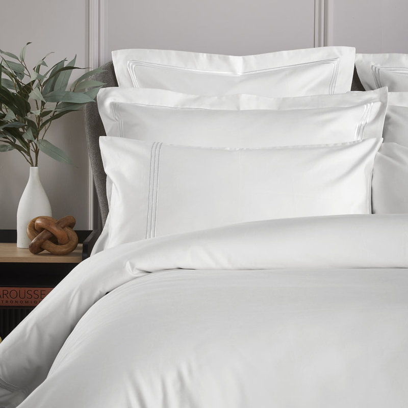 Cate 800 Thread Count Triple Row Cord Embroidered Sateen Pillow Cases, White
