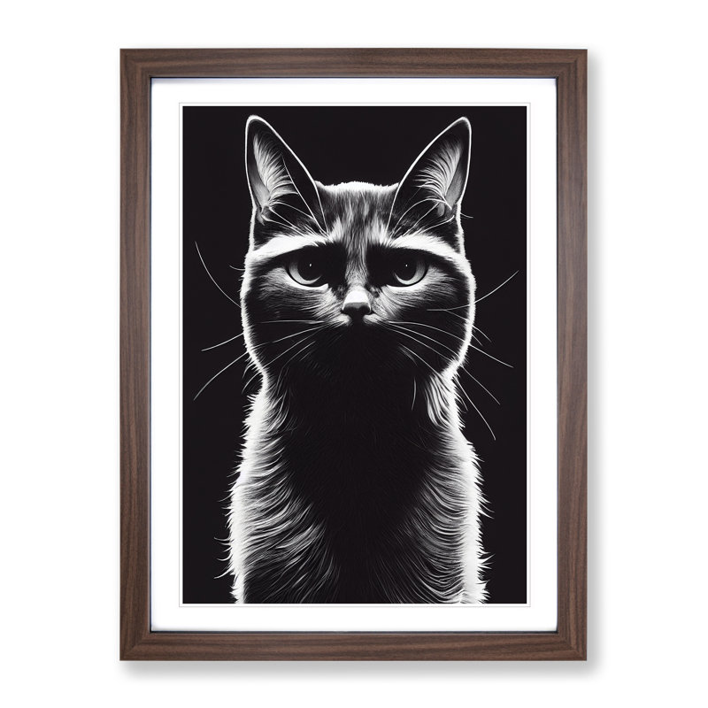 Striking Cat - Framed Print, 64cm H x 46cm W x 2cm D, Walnut Framed