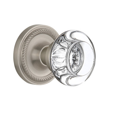 Faux bouton de porte rond en cristal avec rosette en corde