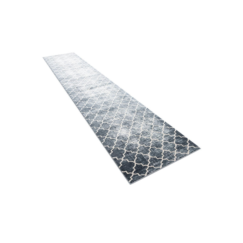 Tapis contemporain Antwanae de couleur bleu marine / pacifique, Tapis de couloir 2 pi 7 po x 13 pi 11 po
