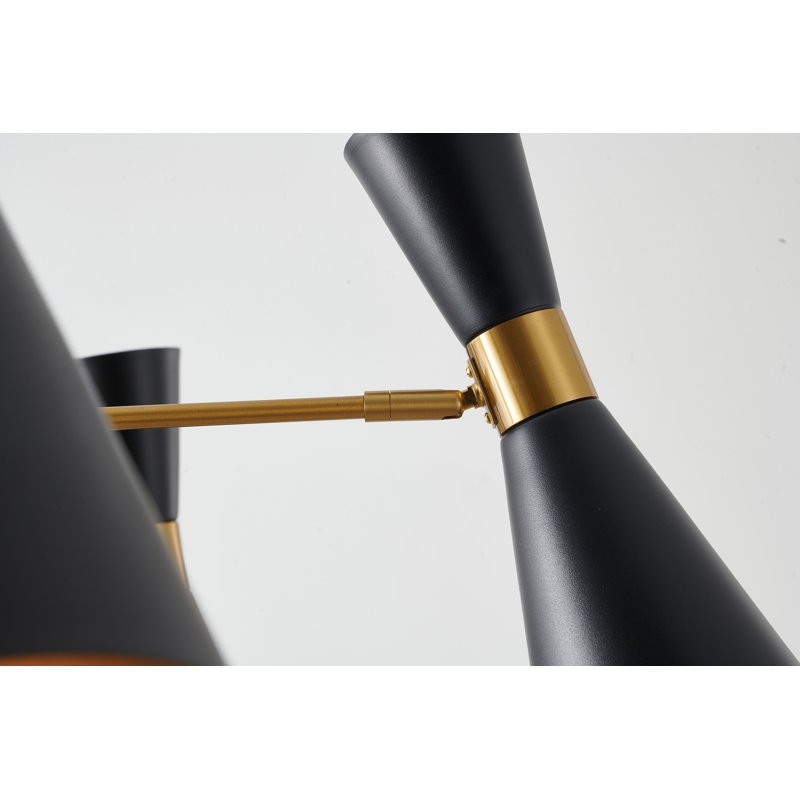 6-Light gold iron chandelier with sand black iron shades