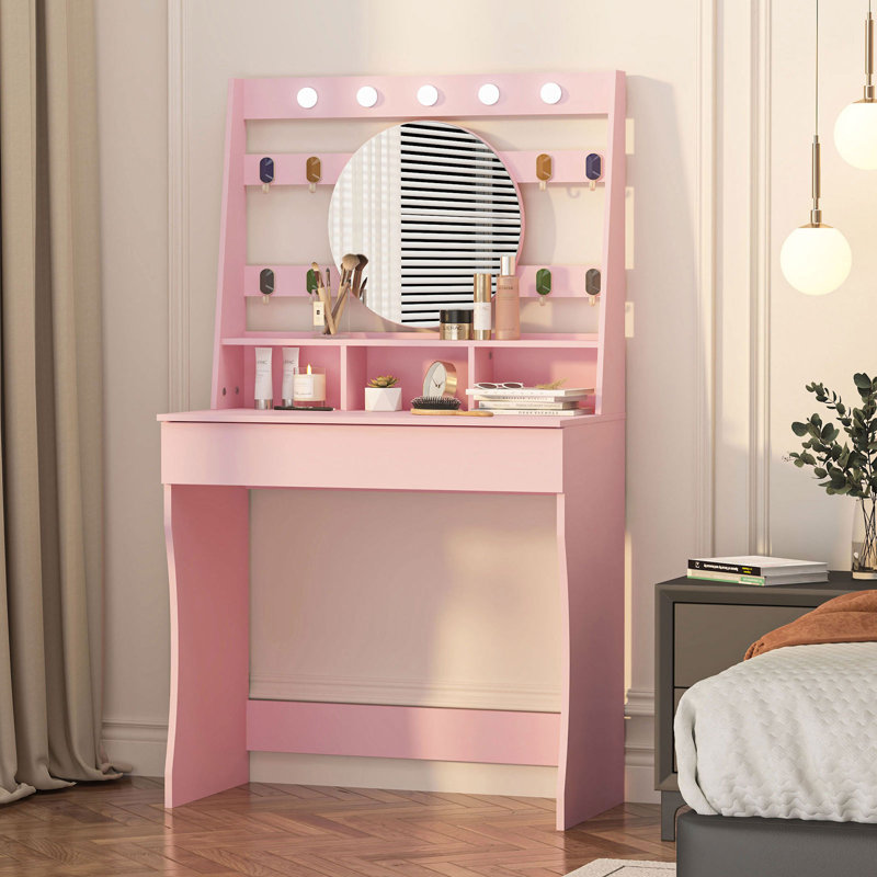 Tamme Dressing Table with Mirror, Pink