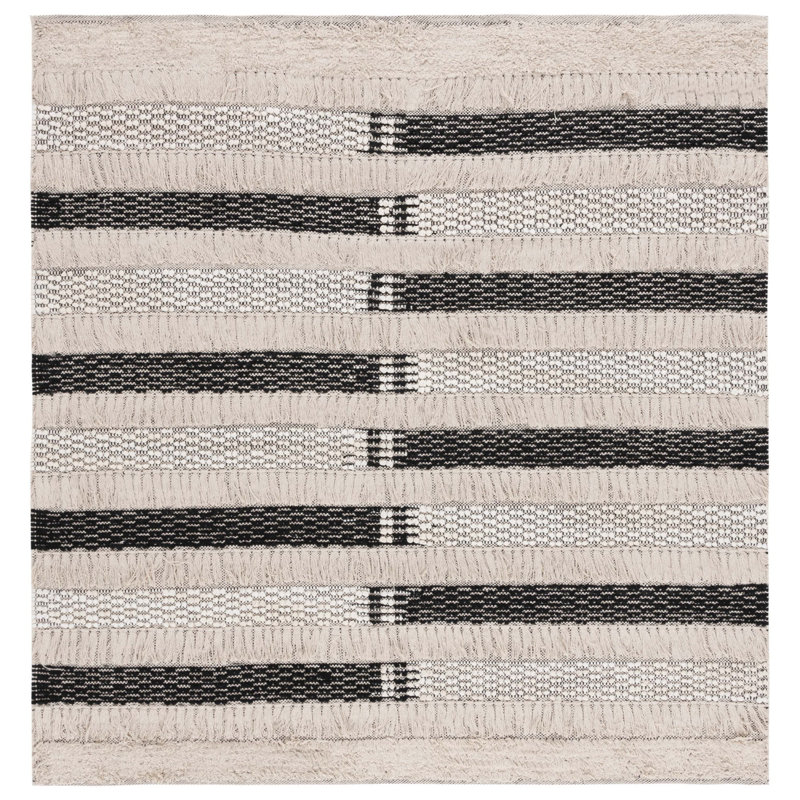 Jessen Hand Woven Cotton Striped Area Rug, Square 6'