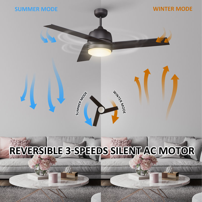 Ventilateur de plafond standard à DEL à 3 pales de 52 po avec commande murale et ensemble d'éclairage inclus Gasparas
