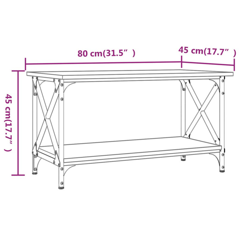 Isuf Four Leg Coffee Table with Storage, Sonoma Oak, 45cm H x 80cm W x 45cm D