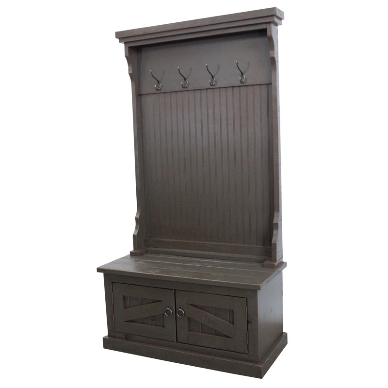 Kinley Hall Tree 37.5'' Wide with Bench and Shoe Storage, Rustic Gray