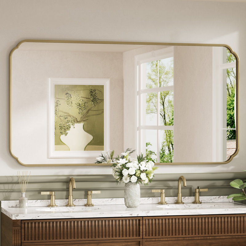 Miroir de salle de bain mural avec miroir trempé, 36" x 72", Doré