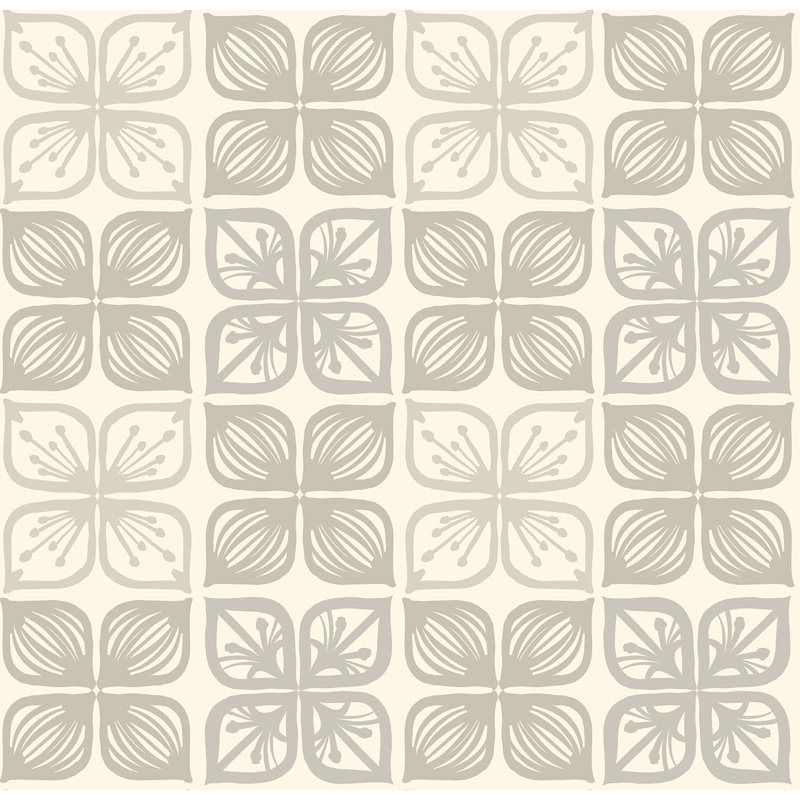 Tiled Florals 33' L x 20.5" W Wallpaper Roll, Tan