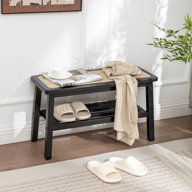 Banc en bois massif avec tablette Lund, Noir