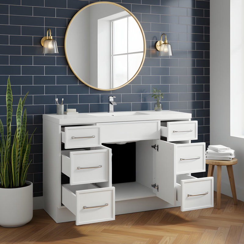 Ensemble de meuble-lavabo simple Manhattan, Noir, Blanc, 48"