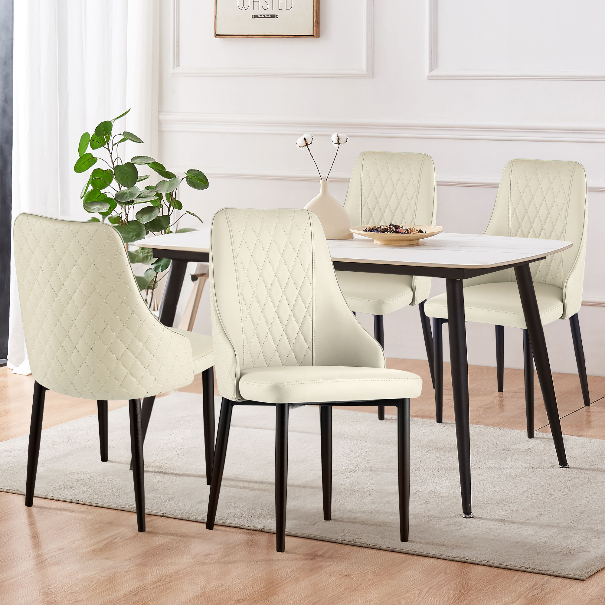 Kizze Modern Diamond-Pattern Upholstered Side Chair (Set of 4) Corrigan Studio Color: Cream