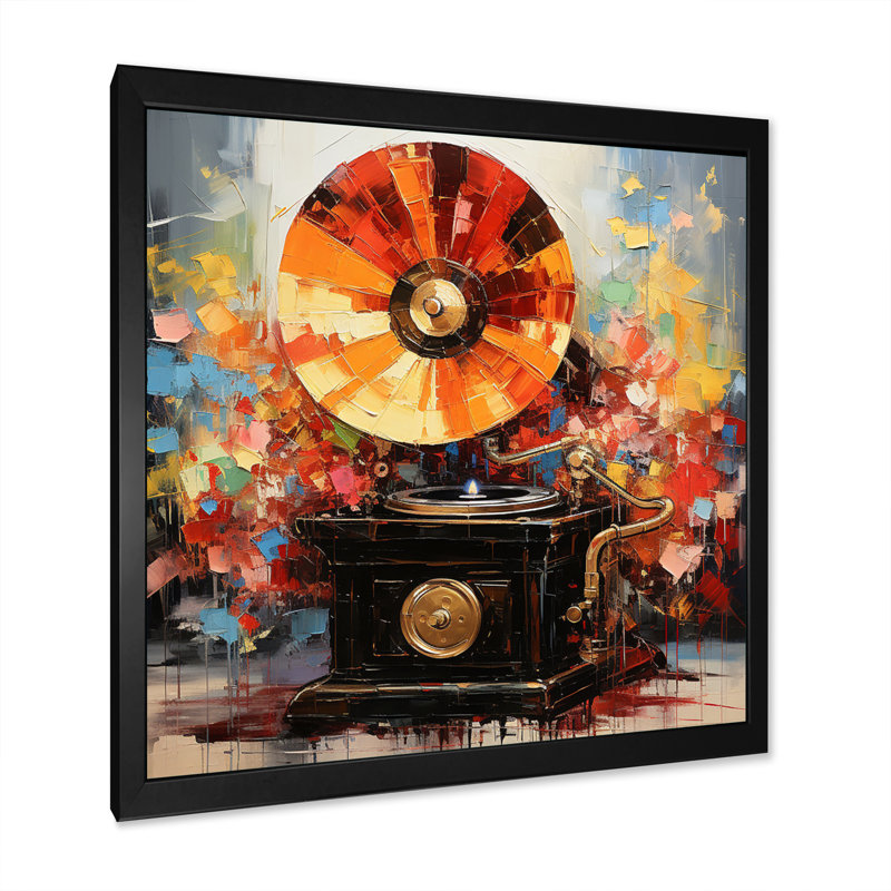 Colourful Phonograph Collage - Music Wall Decor, H 24 po x l 24 po x P 1 po, Cadre simple noir