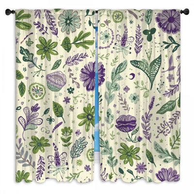 Rideaux de fenêtre à motif floral mauve et vert avec fleurs obscurcissant et obscurcissant - 2 panneaux