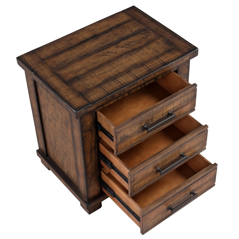 Table de chevet rustique en bois massif récupéré à trois tiroirs Rustic