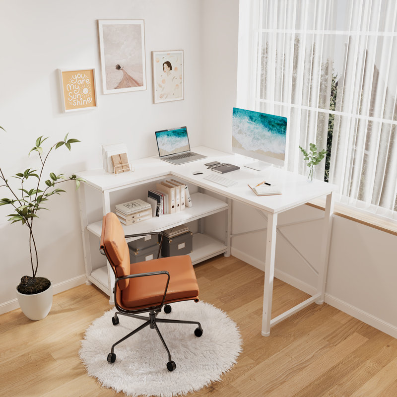 Ambus L Shape Computer Desk, Left Hand, 120cm W x 80cm D, White/White
