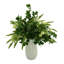 Budding Hydrangeas and Boxwoods Arranged in a Ceramic Vase