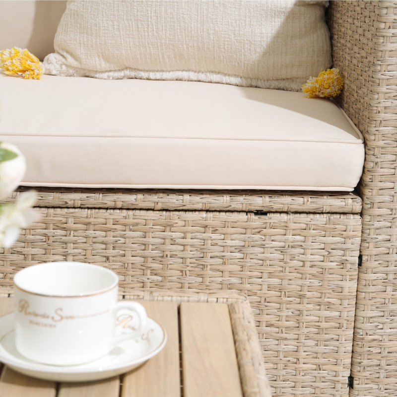 3 - Person Patio Conversation Sets With Cushions, Beige Frame/Cream Cushion