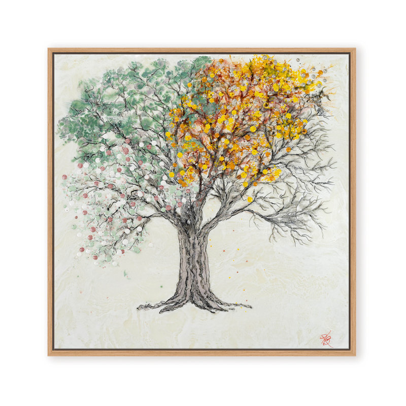 Nature Inspired "Changing Seasons" Canvas Wall Art By , 12" H x 12" W, Framed Matted Print, Brown