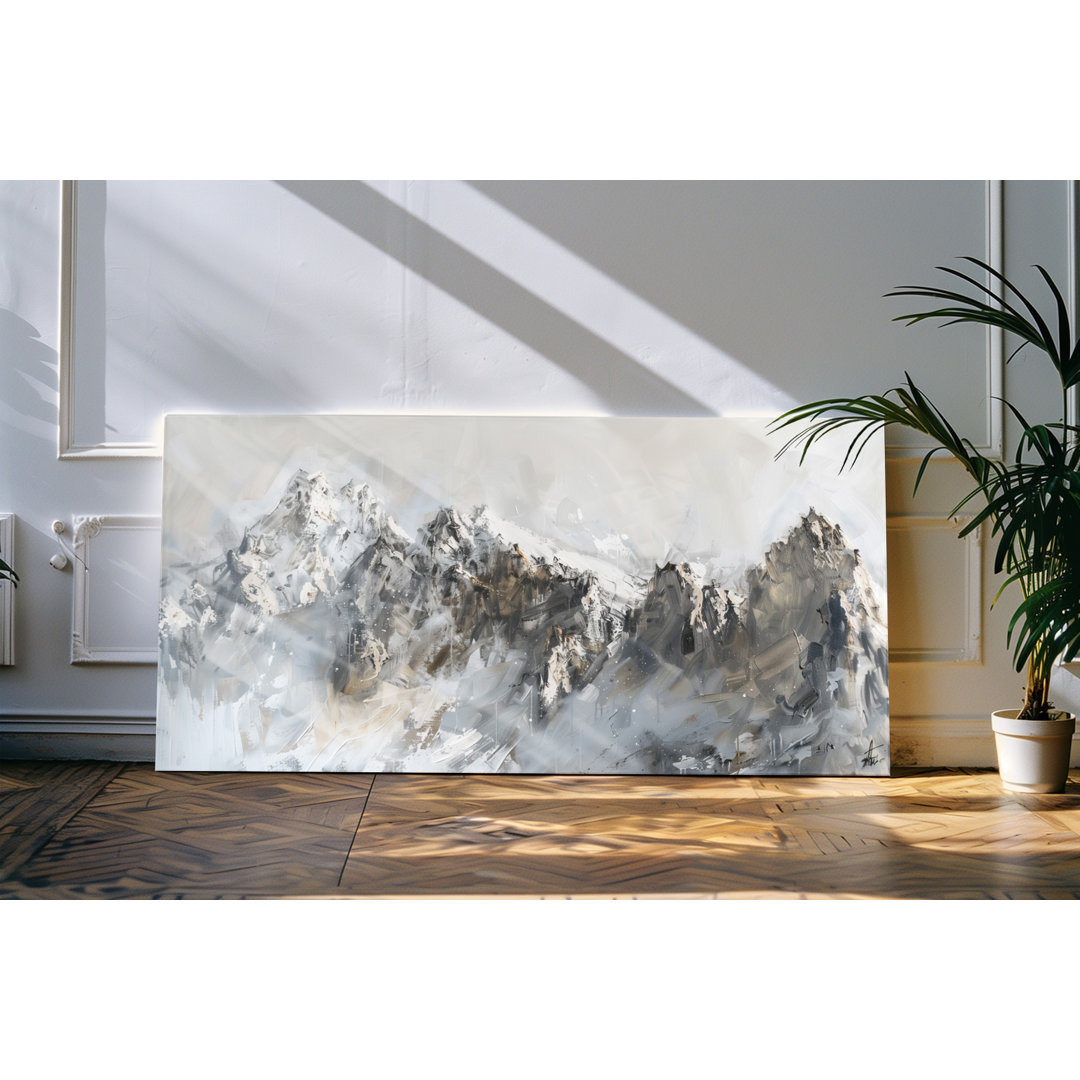 Gerahmtes Bild auf Leinwand 120x60cm Bergkette Berge Gebirge Kunstvoll Abstrakt Schnee