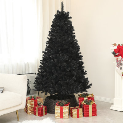 Arbre de Noël artificiel de 70,9 po de hauteur, 1000 pointes de branches, ouverture automatique, base en acier, noir, pour célébration de bureau à domicile