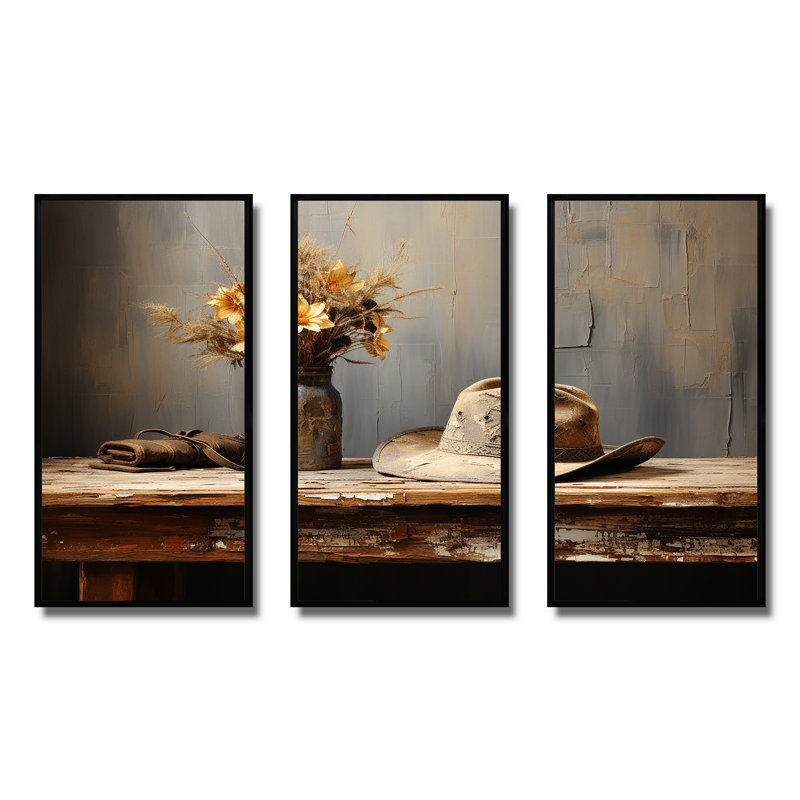 Minimalisme Cowboy Hat - Cowboys, art mural, H 28 po x l 36 po, Cadre flottant noir
