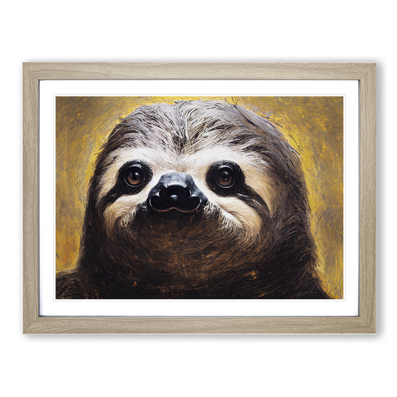 Striking Sloth - Single Picture Frame Painting, 25cm H x 34cm W x 2cm D, Oak