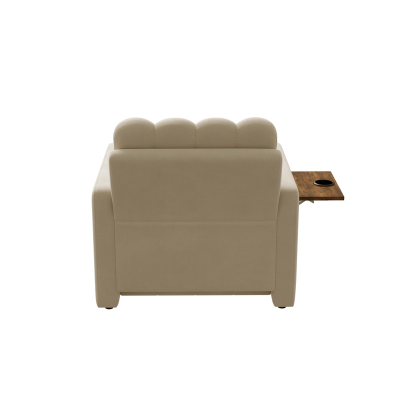 3-In-1 Chenille Convertible Sleeper Chair Bed With Side Table,  5-Position Adjustable Armchair With Storage Pocket, Beige