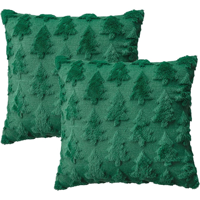 Ensemble de housses de coussin vert sapin de Noël, ensemble de 2 coussins en jacquard en fausse fourrure de 18 po x 18 po pour l'hiver
