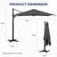 Grand parasol de patio en porte-à-faux carré gris de 10 pi avec rotation à 360 ° et réglage des mésanges et parasol de terrasse robuste à baldaquin en polyester sans base.-1391507476-1391507472-1391507477
