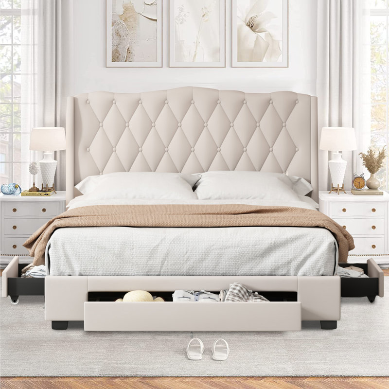 Lit rembourré Genner, Beige