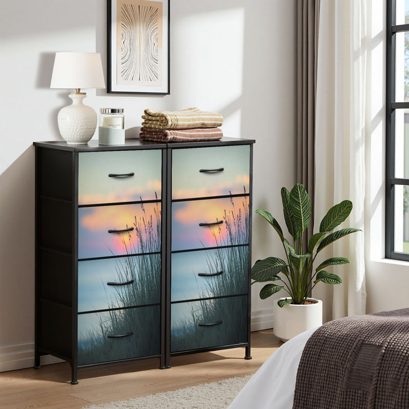 Commode pour commode de chambre à coucher pour commode océan coucher de soleil Commode et commode en tissu avec 4 tiroirs