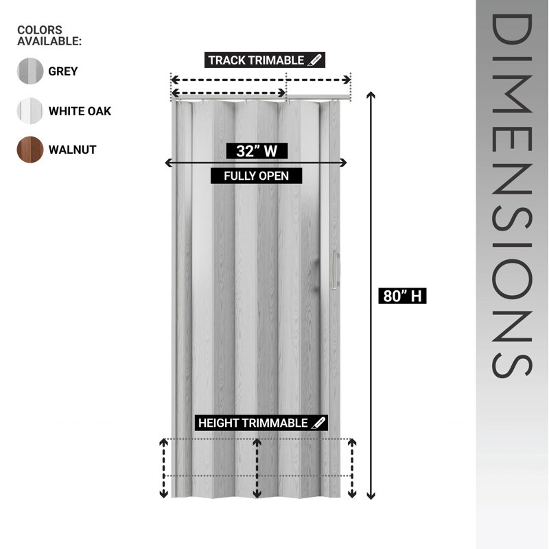 Portes accordéon pliables en PVC 32 "ou cloison d'intimité à usage interne, noyer, 80" H x 32" W x 0.75" D, Noyer